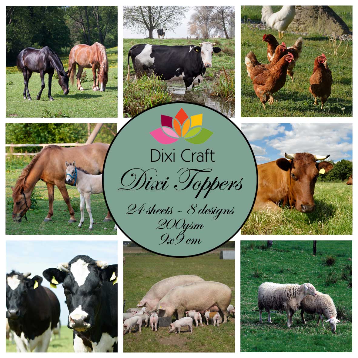 Dixi Craft - Toppers - Farm animals  (9cm x 9cm)