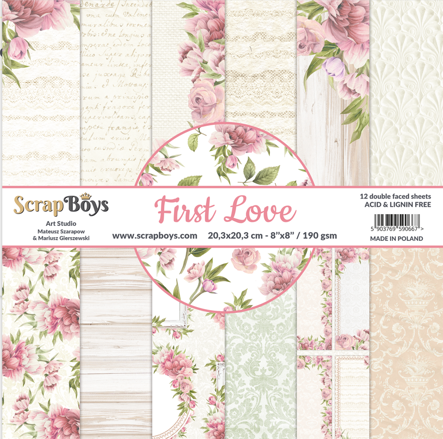 Scrapboys - First Love - Paper Pack  (12 ark) -  8 x 8"
