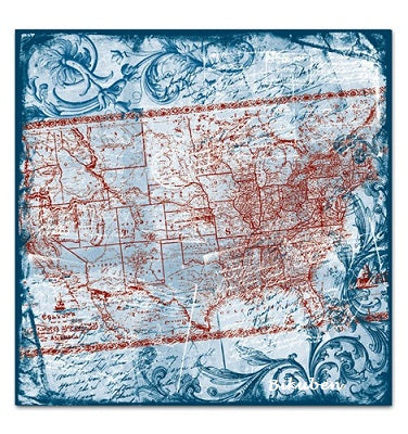 TPC Studio: Heartfelt Travel - Map FLourish Fabric Sheet   12 x 12"