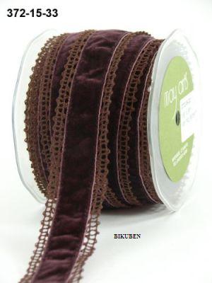 May Arts: Lace with velvet center - Brun - 1 meter