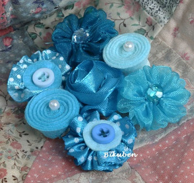 Petaloo: Floral Embelish - Mini Fabric Flower BLUES