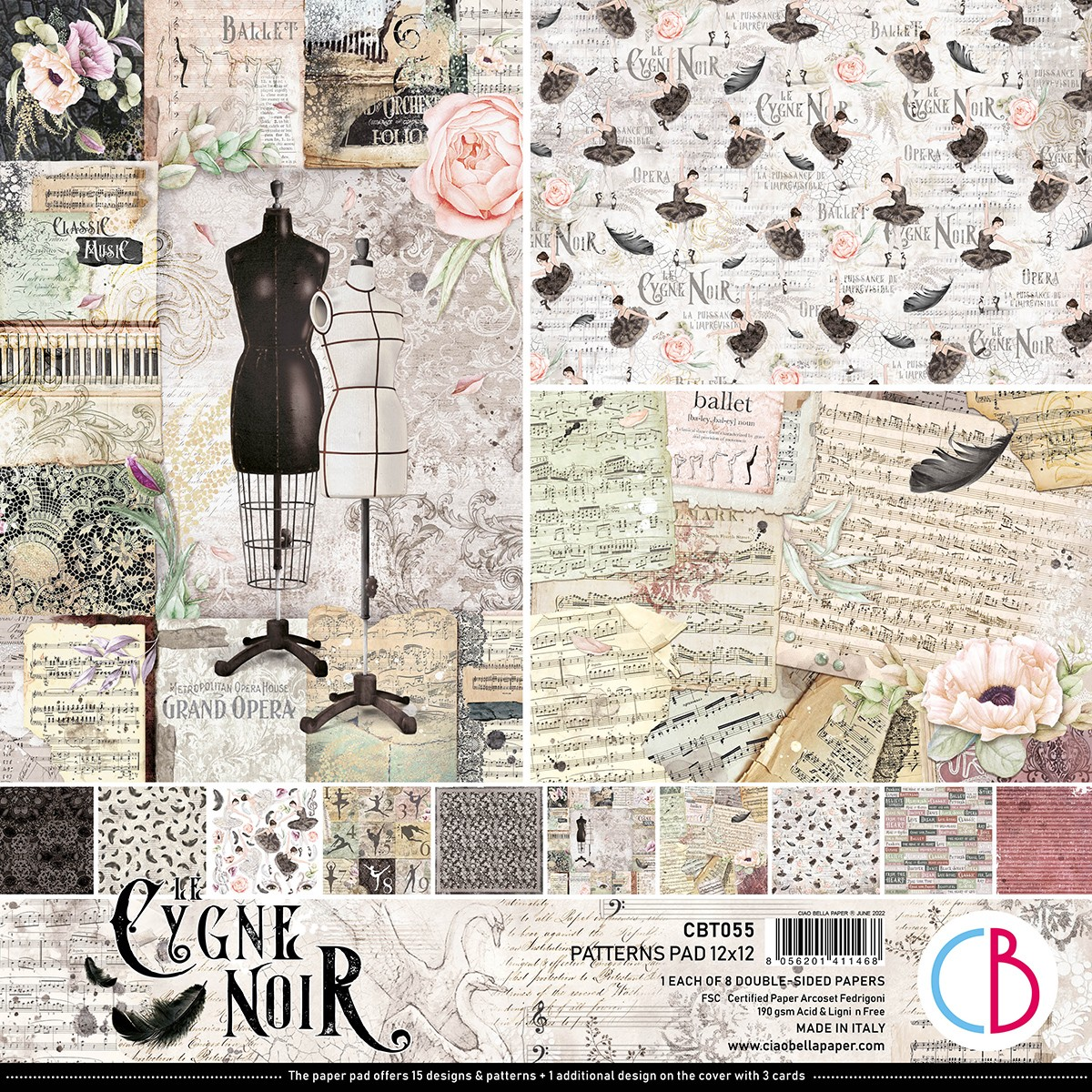 Ciao Bella - Le Cygne Noir - Paper Pack  (8 ark)  12 x 12"