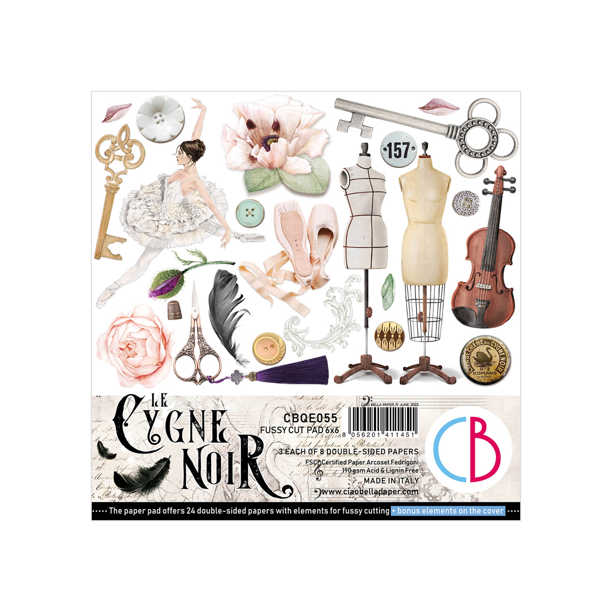 Ciao Bella - Le Cygne Noir- Fussy Cut Paper Pad  - 6 x 6"
