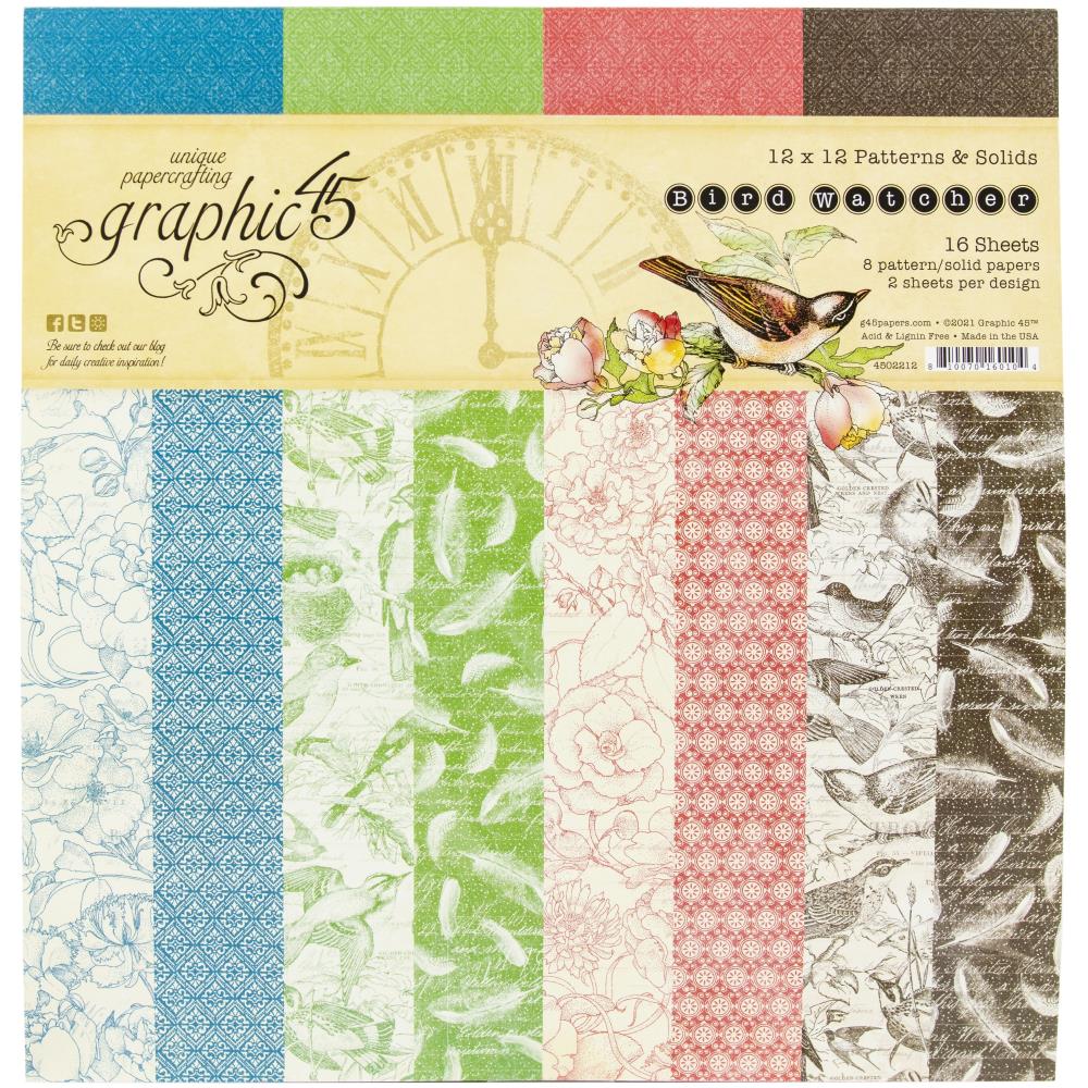 Graphic 45 - Bird Watcher - Print & Solids Paper Pad - 12 x 12"