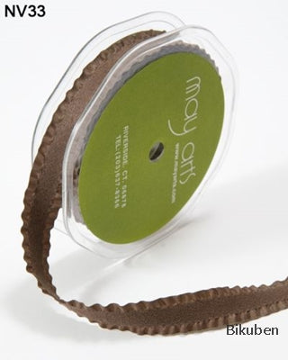 May Arts - Faux Suede Ribbon with Ruffle Egde - Brown METERSVIS