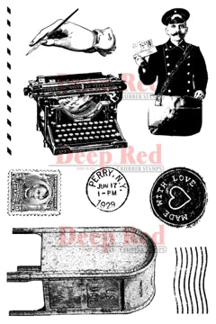 Deep Red Stamps - Vintage Postal Rubber Stamp Set - Cling Stamp