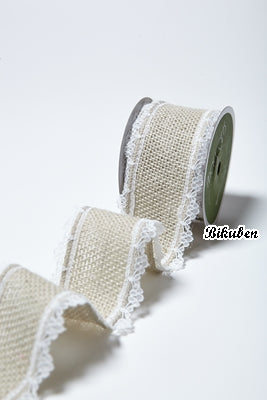 May Arts - Wired Burlap Lace Egde Ribbon - Light Natural METERSVIS