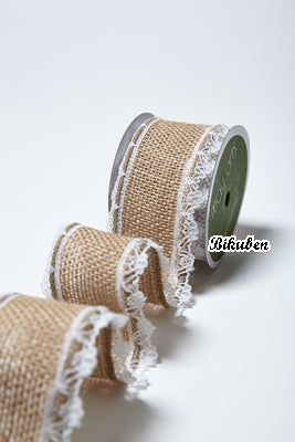 May Arts - Wired Burlap Lace Egde Ribbon -Natural METERSVIS
