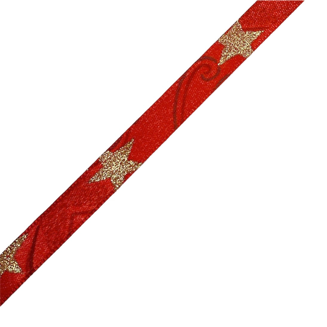 Edelweiss - Silkebånd - Rødt med gullstjerner  - metervis