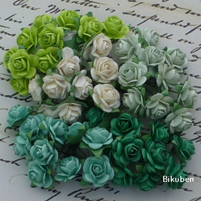 Wild Orchid - Roses 10mm - Mixed Green Tone & White