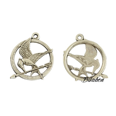 Charms - Antique Silver - Round - Bird and Arrow