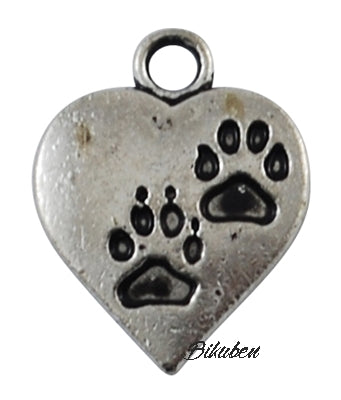 Charms - Antique Silver - Pawprint Heart
