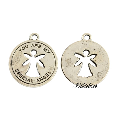 Charms - Antique Silver - Round - Special Angel