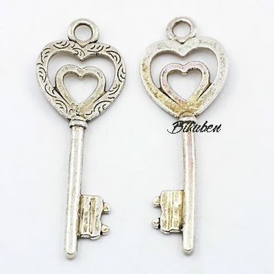 Charms - Antique Silver - Doble Heart Key