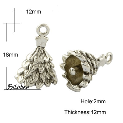 Charms - Antique Silver - Round Christmas Tree