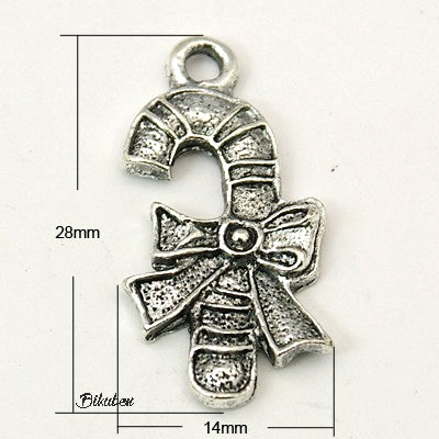 Charms - Antique Silver - Candy Cane with Bow
