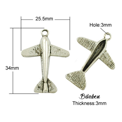 Charms - Antique Silver - Large Air Plane