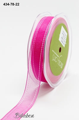 May Arts - Sheer Stiched Edge Ribbon - Hot Pink - METERSVIS