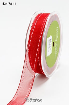 May Arts - Sheer Stiched Edge Ribbon - Red - METERSVIS