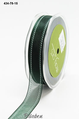May Arts - Sheer Stiched Edge Ribbon - Forest Green - METERSVIS