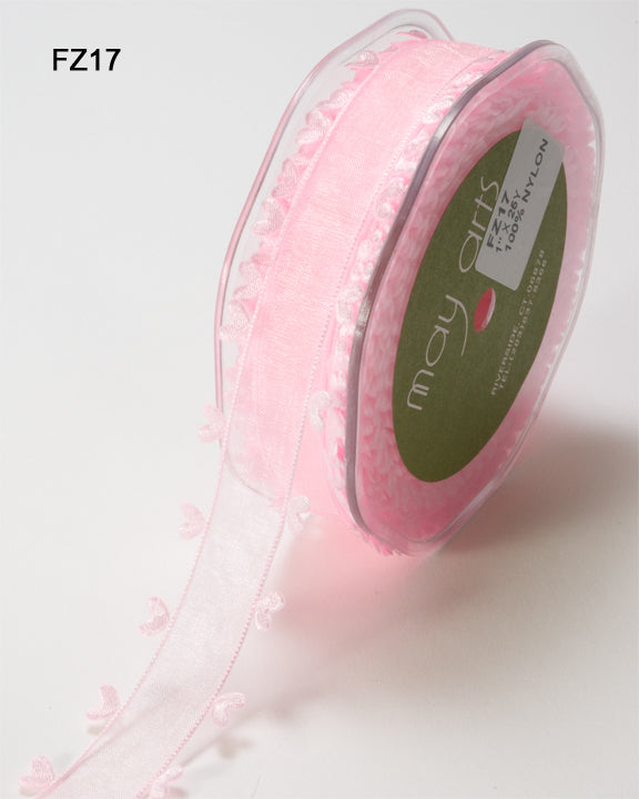 May Arts - Sheer Ribbon with Heart Edge - Pink METERSVIS