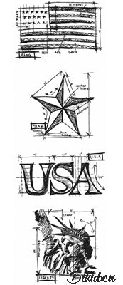 Tim Holtz Collection - Mini Blueprints - Americana Strip Stamps