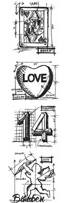 Tim Holtz Collection - Mini Blueprints - Valentine Strip Stamps