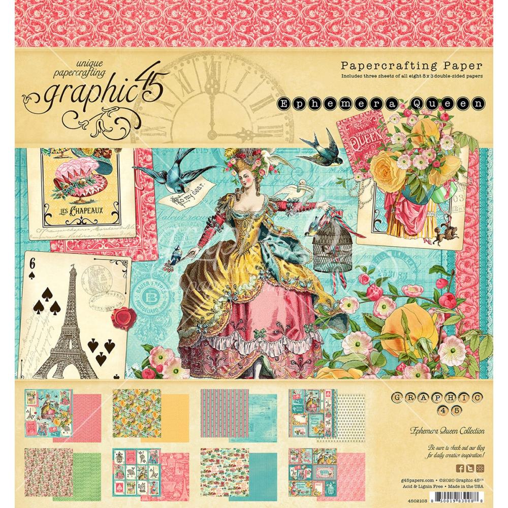 Graphic45 - Ephemera Queen -  Paper Pad  8 x 8"