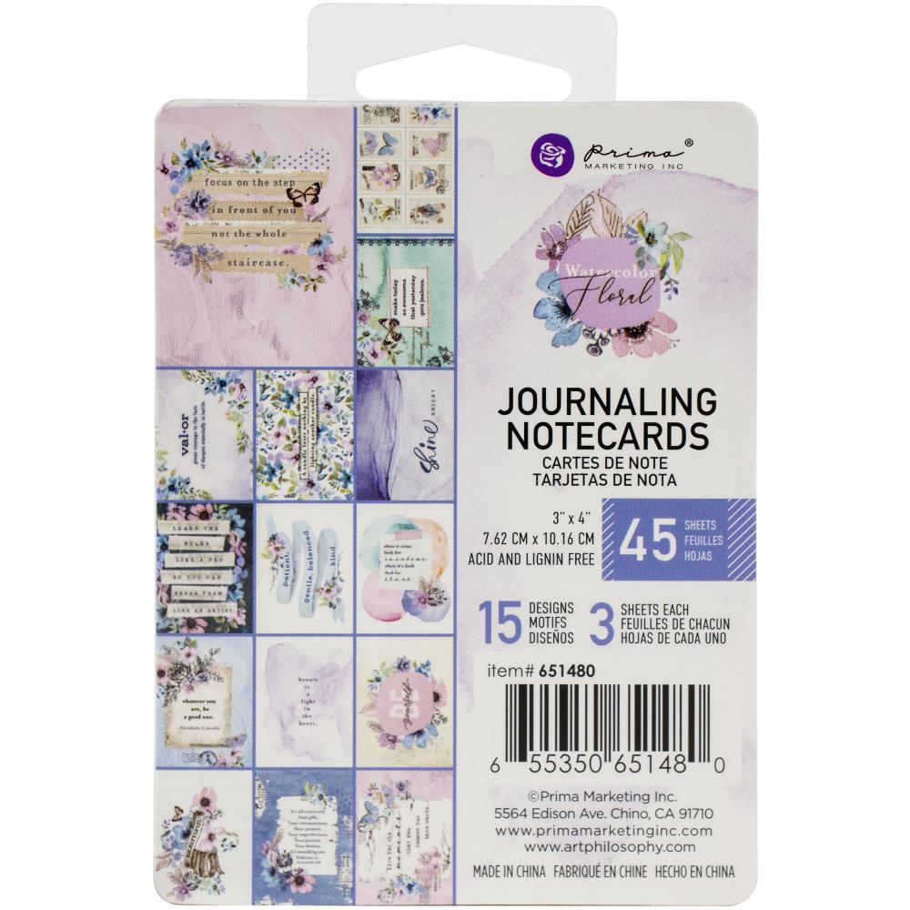 Prima - Watercolor Floral - 3x4" Journaling Cards