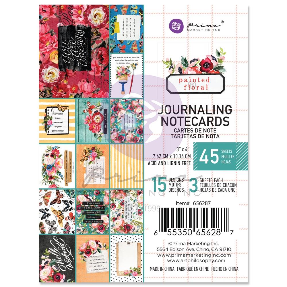Prima - Painted Floral - Journaling Notecards  - 3 x 4""