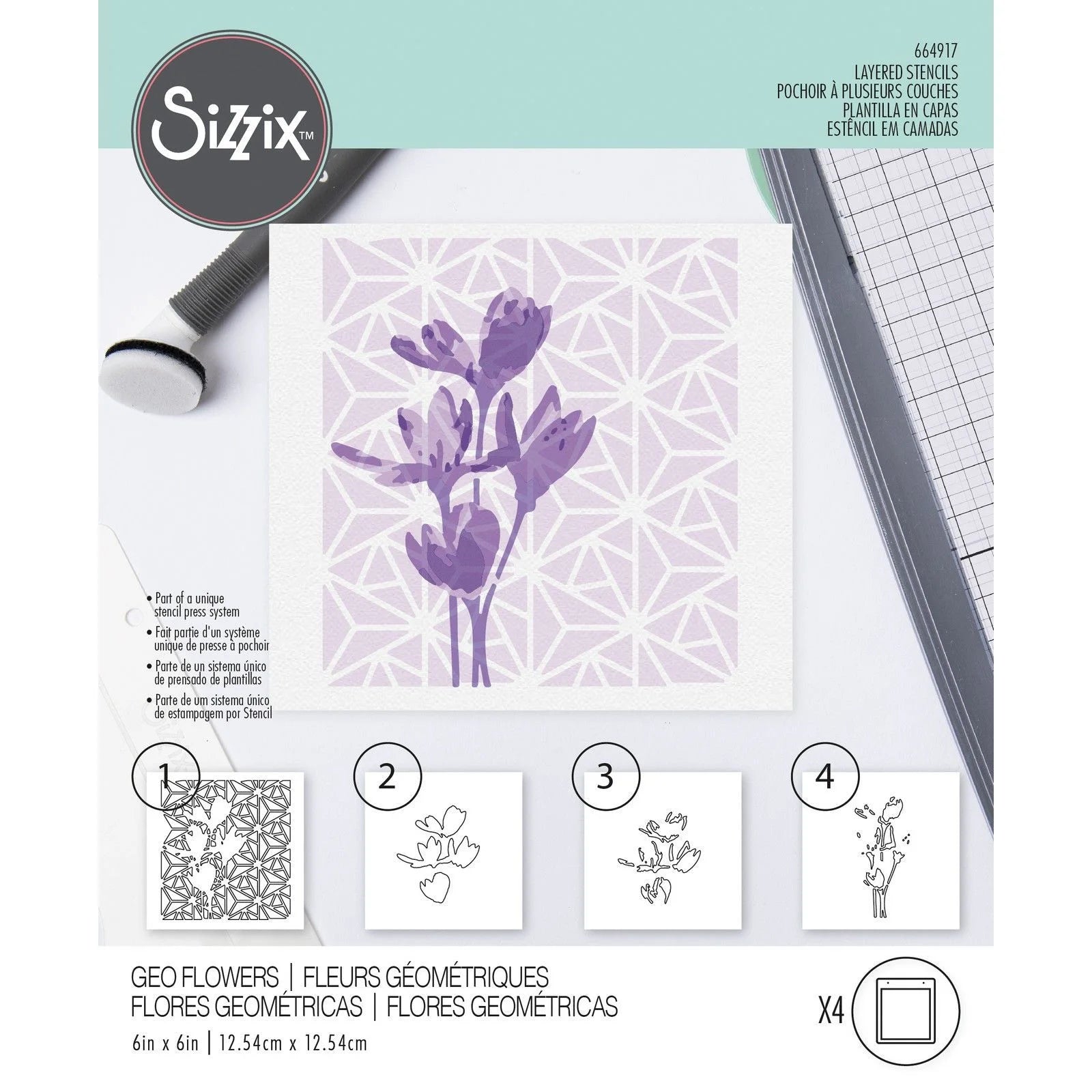 Sizzix - Layered Stencil Set - Geo Flowers