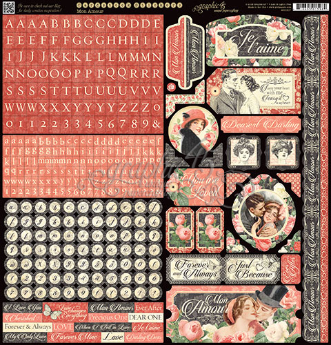Graphic45 - Mon Amour - Sticker Sheet 12x12"