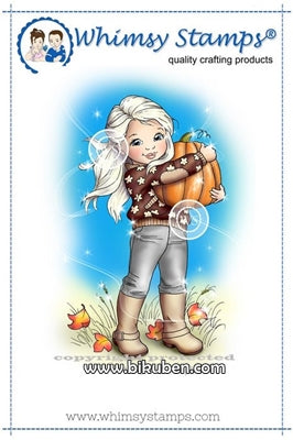 Whimsy Stamps - Cling Mount - Girl and her Pumpkin