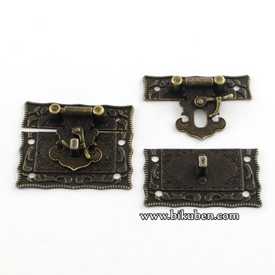 Charms - Antique Bronze - Wooden Box Lock Catch Clasps