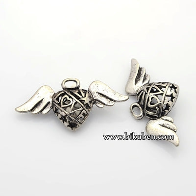 Charms - Antique Silver - Heart with Wings