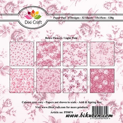 Dixi Craft - Paper Pad - Retro Flowers - Light Pink 6x6"