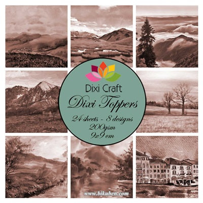 Dixie Craft - Toppers - Landscape - Sepia -  (9cm x 9cm)