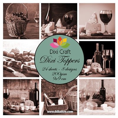 Dixie Craft - Toppers - Wine & Cheese - Sepia -  (9cm x 9cm)