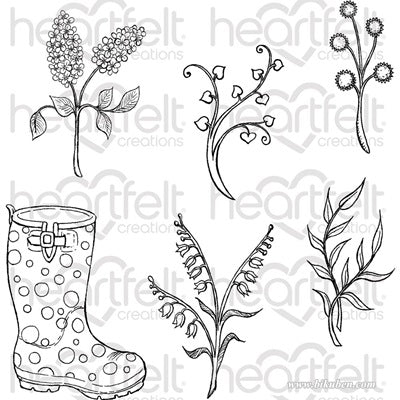 Heartfelt Creations - Rubber Stamps - Rain Boots and Blossoms