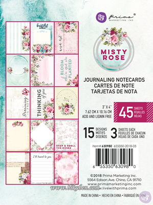 Prima - Misty Rose - Journaling Cards  3 x 4"