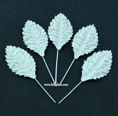 Wild Orchid - White Paper Leaves with stem - 40mm