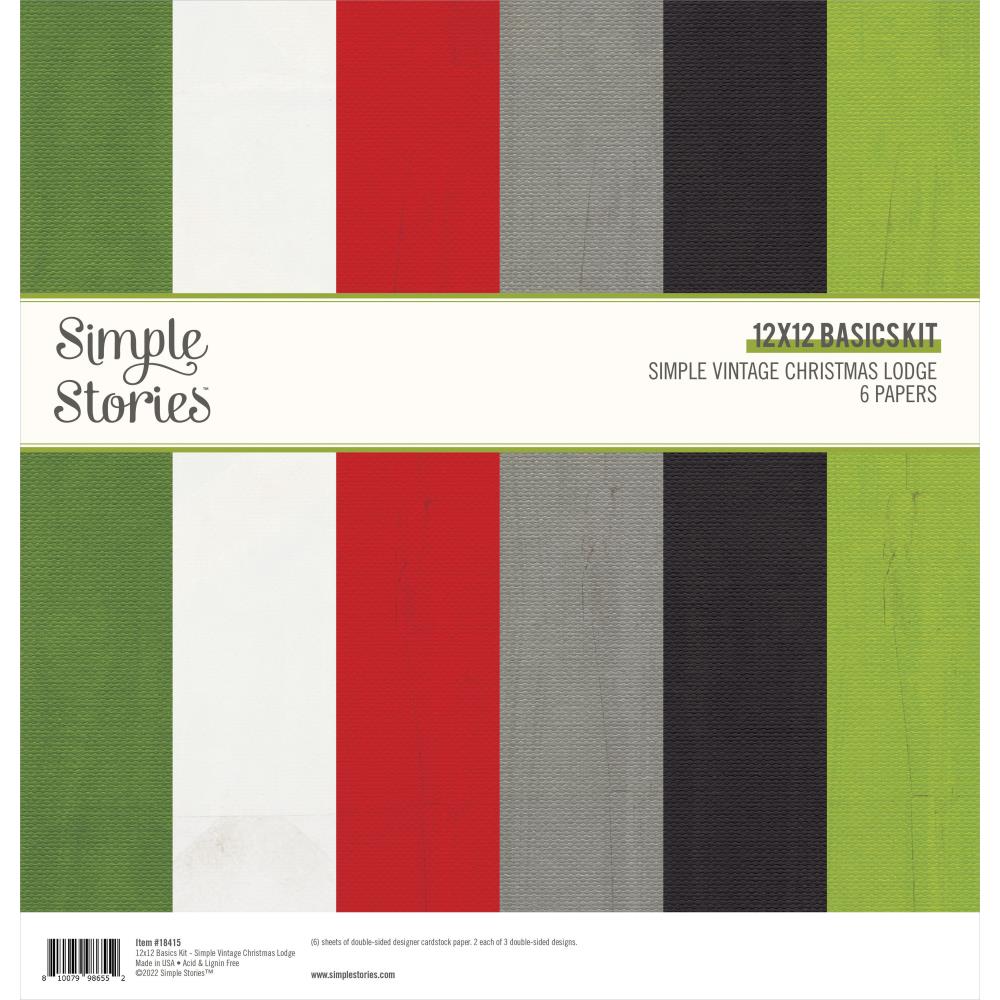 Simple Stories - Christmas Lodge - Basics  Paper Pack - 12 x 12"