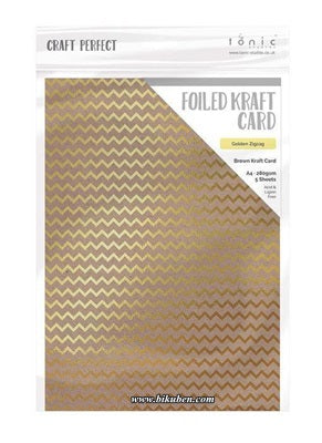 Tonic Studios - Craft Perfect - Foiled Kraft Card - Golden Zig Zag  A4