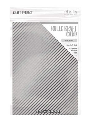 Tonic Studios - Craft Perfect - Foiled Kraft Card - Silver Damask A4