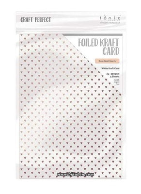 Tonic Studios - Craft Perfect - Foiled Kraft Card - Rose Gold Hearts    A4