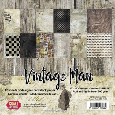 Craft and You - Vintage Man - Paper Pack   12 x 12"