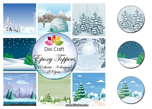 Dixi Craft - Epoxy Toppers - Winter Scene   (9cm x 9cm) 