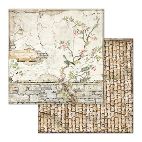 Stamperia - House of Roses - Small bricks with tree    12 x 12"
