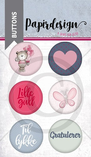 Papirdesign - Buttons - Lille gull, rosa
