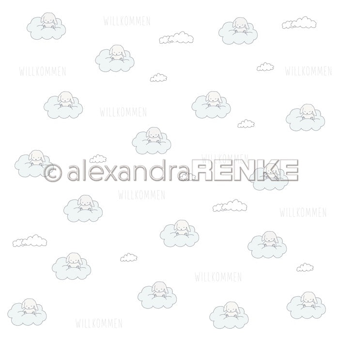 Alexandra Renke -  Baby - Rabbit on clouds blue    12x12"